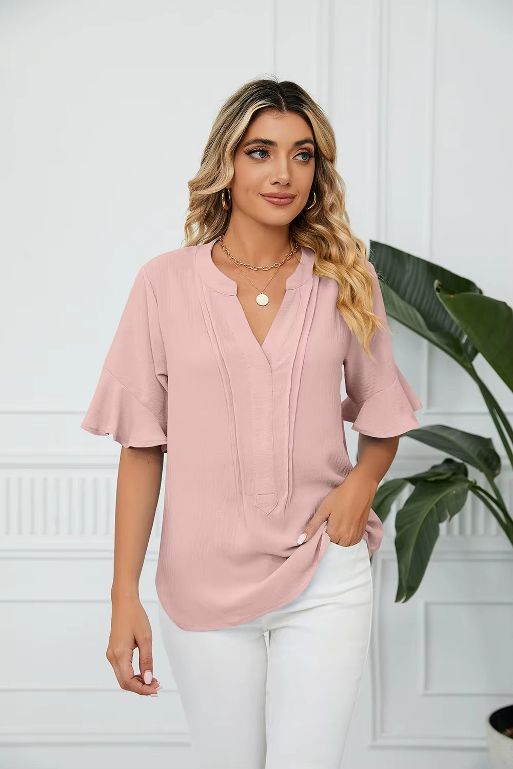 Women's V-neck sleeve blouse