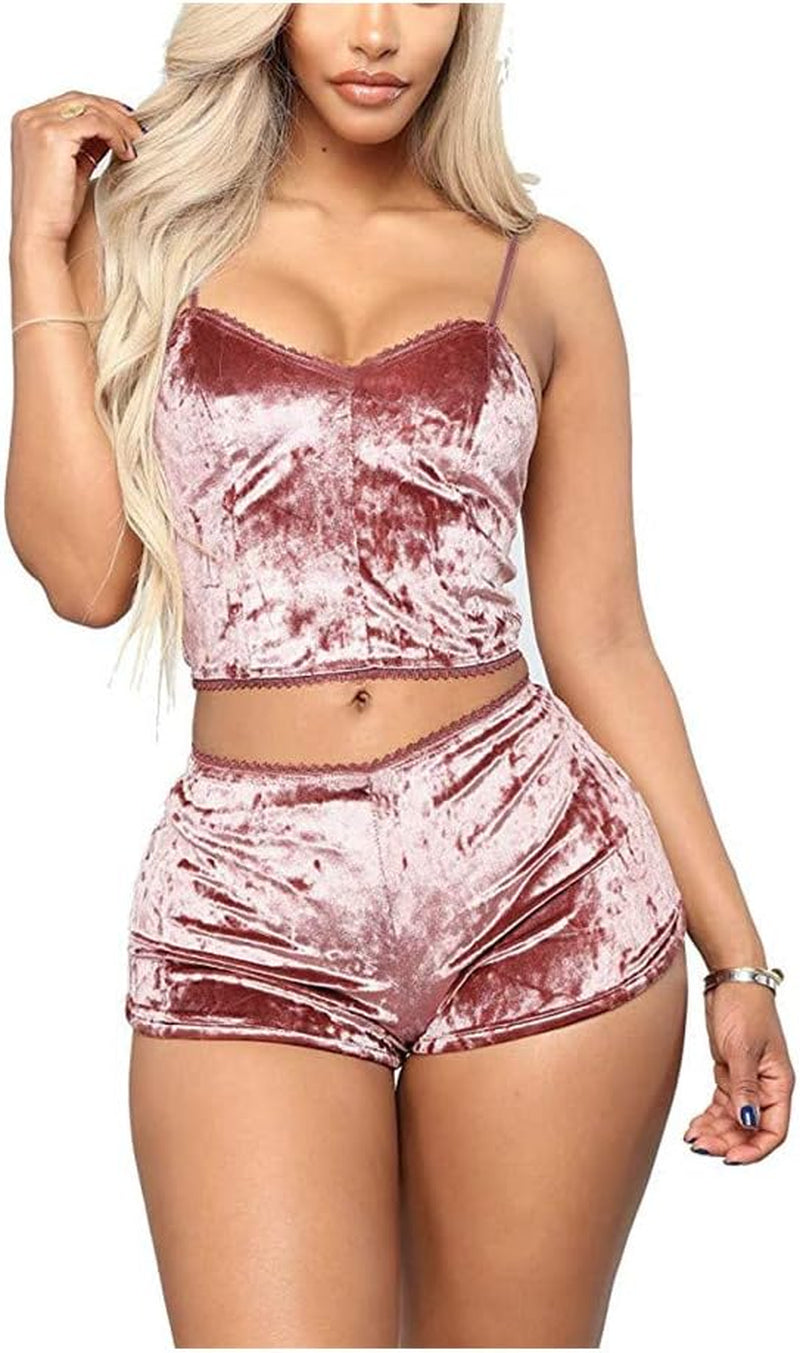 Women's Velvet 2-Piece Sleepwear Set: Spaghetti Strap Camisole and Shorts