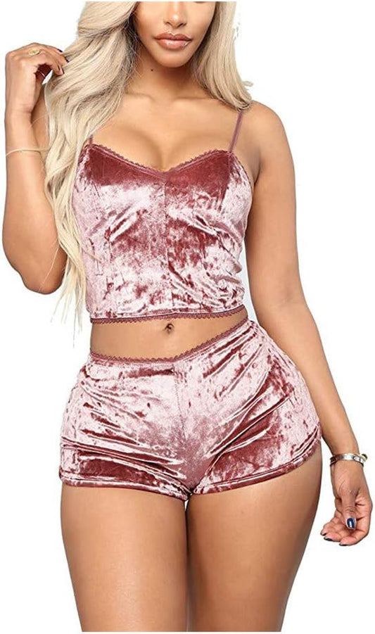 Women's Velvet 2-Piece Sleepwear Set: Spaghetti Strap Camisole and Shorts