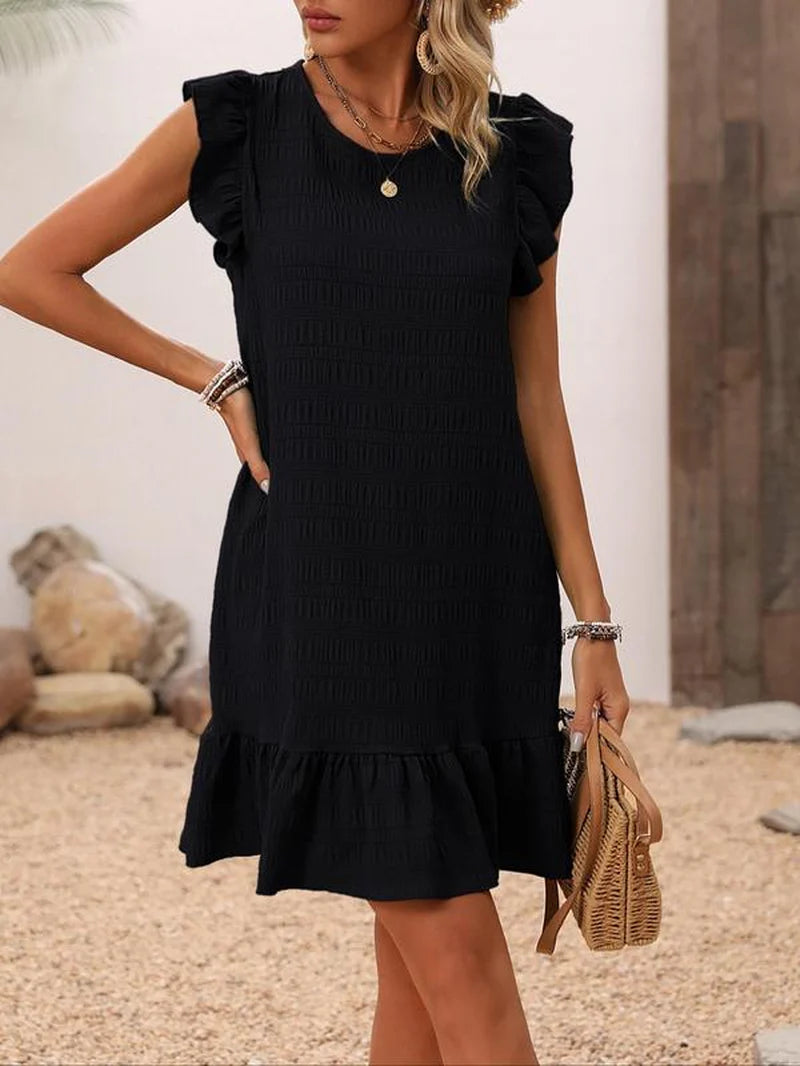 Dress with slits and ruffles