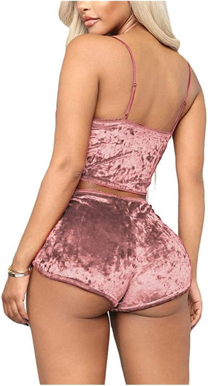 Women's Velvet 2-Piece Sleepwear Set: Spaghetti Strap Camisole and Shorts